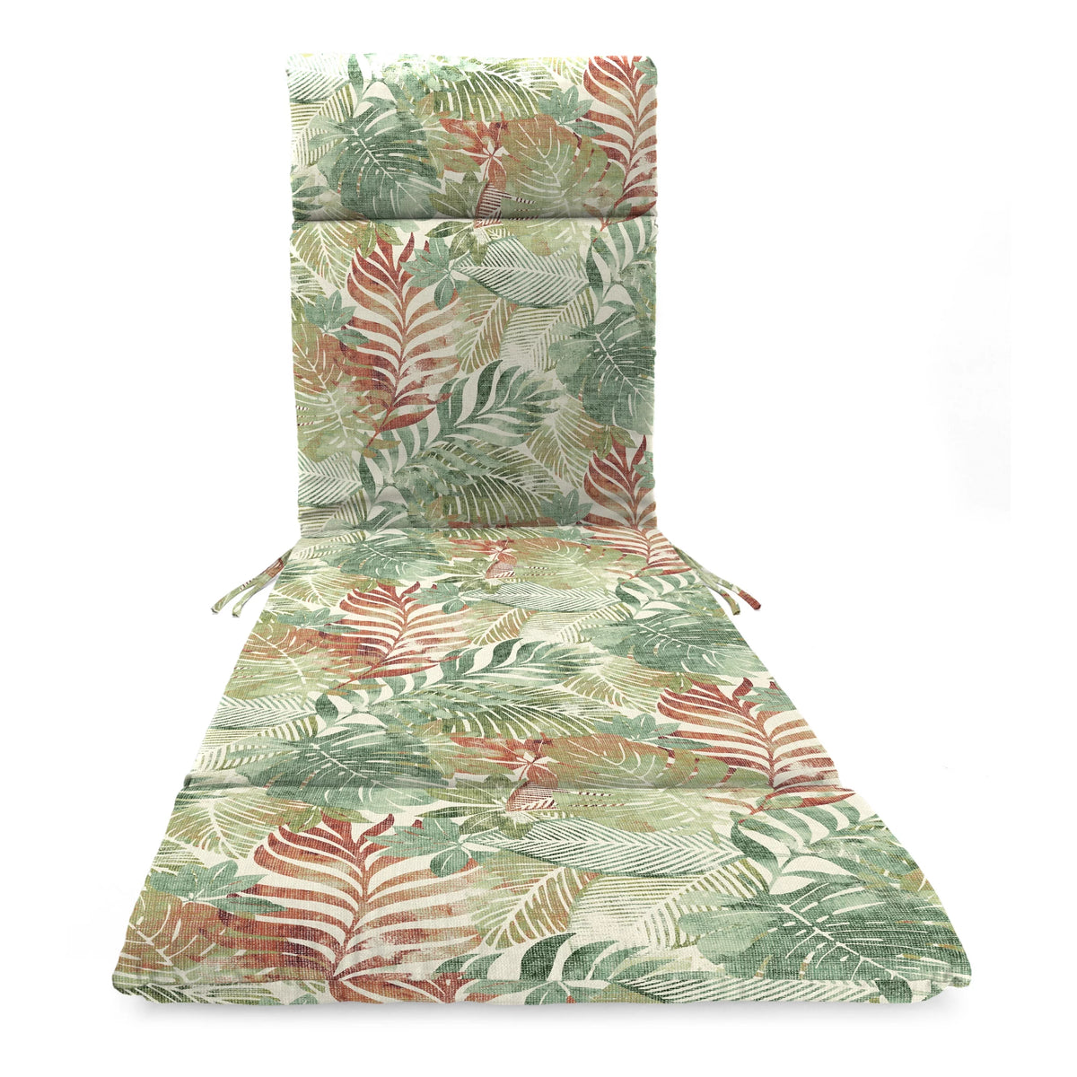 Almond Green Leaves Rectangular Outdoor Chaise Lounge Cushion with Ties O3632