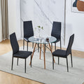 Set of 5 Round Glass Dining Table 32" with Wood Legs B7677