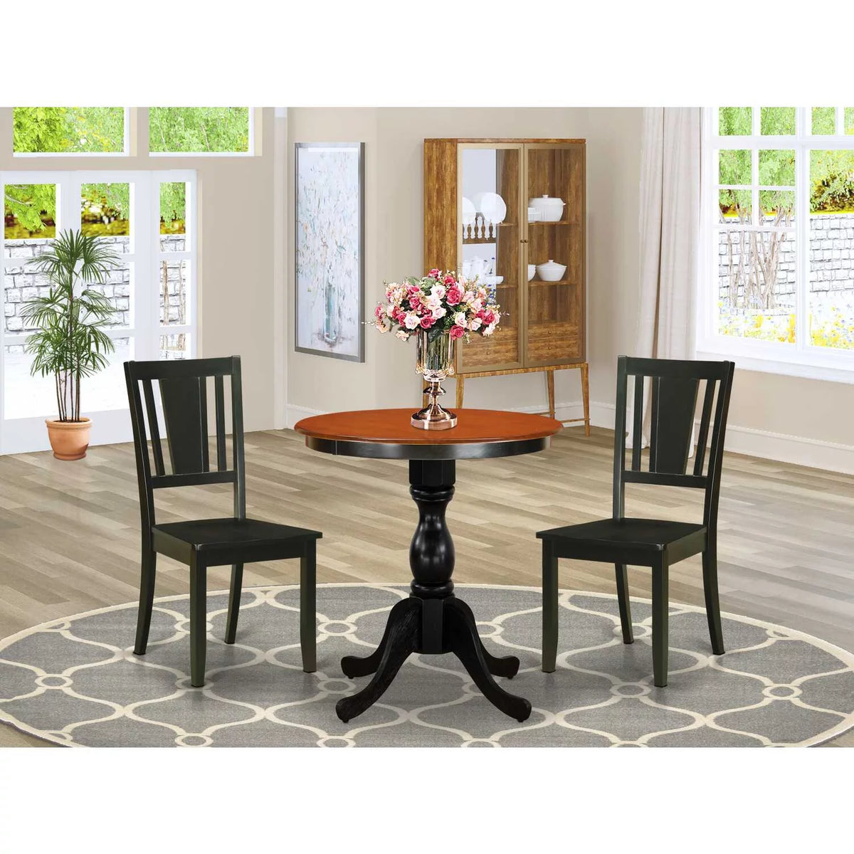 3-Piece Mid Century Modern Dining Set with Wood Table and 2 Chairs A3055