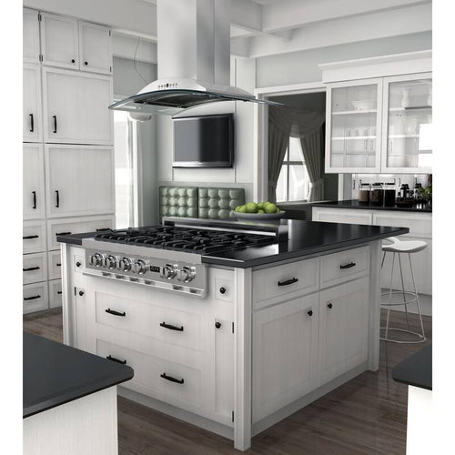 30 in. 400 CFM Convertible Island Mount Range Hood with 2 LED Lights in Stainless Steel with Curved Glass A2872