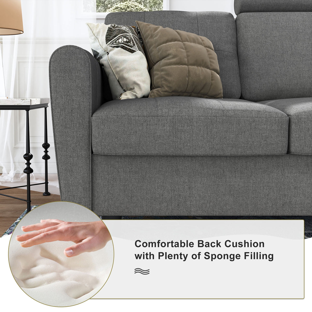 Grey Reversible Sectional Sofa with Cup Holders & Storage Console B2222