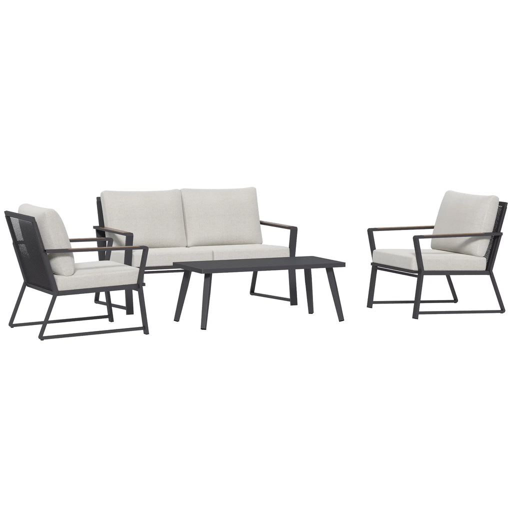 4 Pcs Patio Aluminum Conversation Outdoor Set with Center Table and Cushions U63612