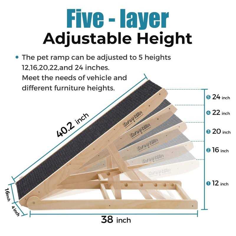 Wooden Adjustable Pet Ramp Non Slip Carpet J384