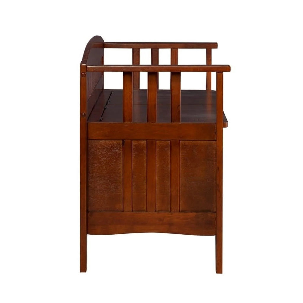 17" Split Seat Wood Storage Bench in Walnut Brown O935455