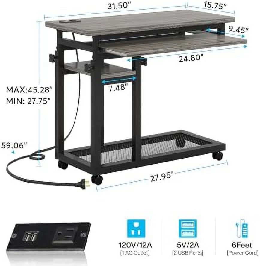 Small Portable Height Adjustable Desk with Power Outlet and Wheels D778425