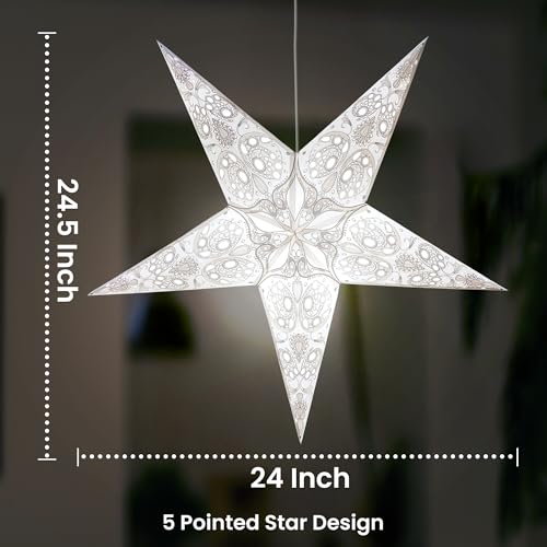 24 Inch White 3D 5-Point Paper Star Lantern L378575