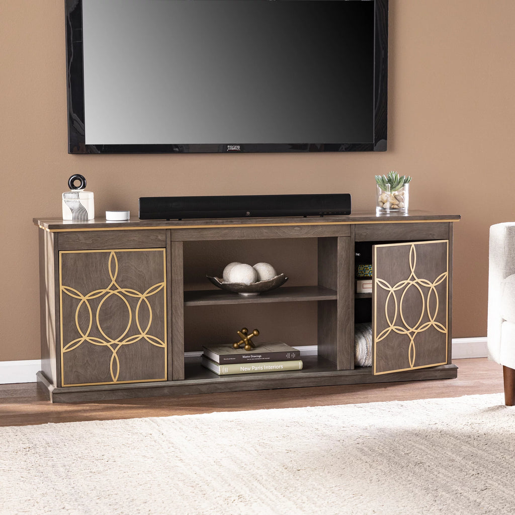 Brown and Gold Media Console with Storage M4847