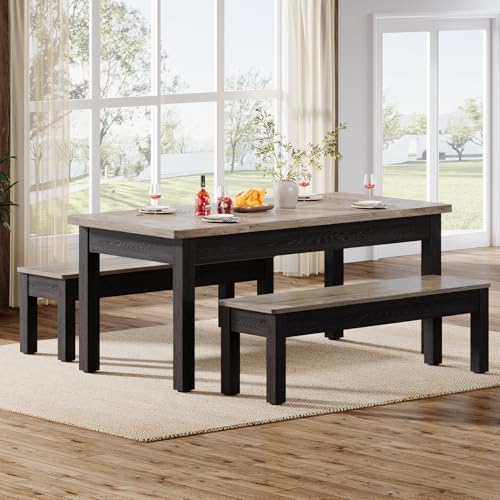 Farmhouse 55-Inch Wooden Dining Table Set with 2 Benches X917