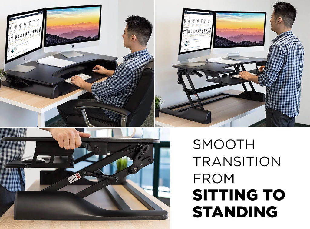 Extra Wide Height Adjustable Black Steel Standing Desk Converter G111