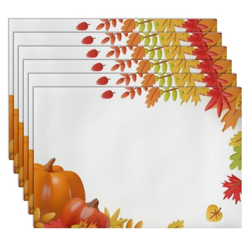 Colorful Fall Leaves Faux Leather Placemats 12 X 18 in 6-Count Q119305