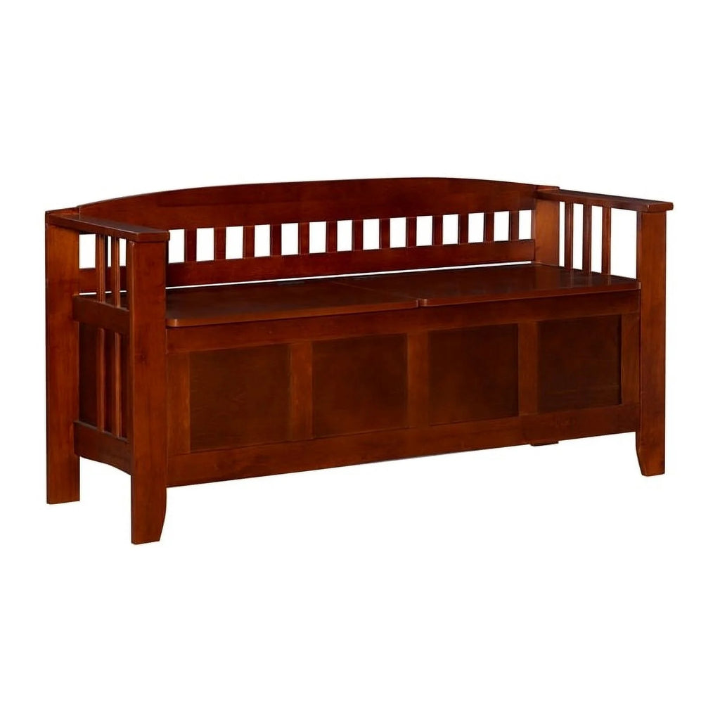 17" Split Seat Wood Storage Bench in Walnut Brown O935455