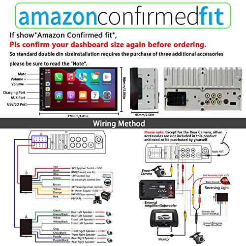 Double Din Car Stereo with 7inch Touchscreen, Bluetooth, Camera, FM Radio H88233