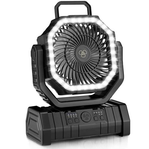 Portable Rechargeable Battery Powered Camping Fan with LED Light J5153