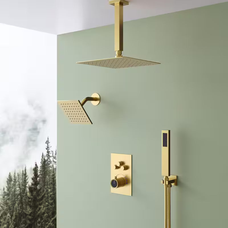 Brushed Gold Thermostatic Ceiling Mount Shower Head F7519