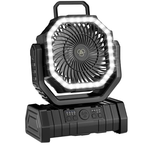 Portable Rechargeable Battery Powered Camping Fan with LED Light J5153
