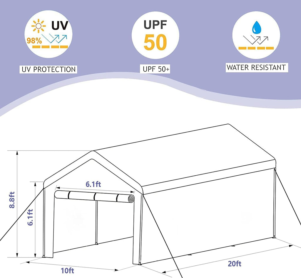 10x20 ft Heavy Duty Carport Canopy Shelter with Removable Sidewalls and Door D982463