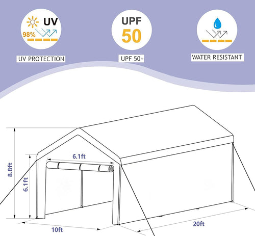 10x20 ft Heavy Duty Carport Canopy Shelter with Removable Sidewalls and Door D982463
