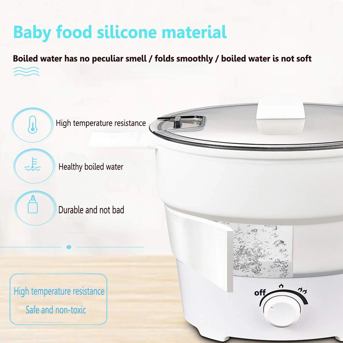 Portable Mini Electric Cooker Foldable Silicone Kettle Steamer Y52844