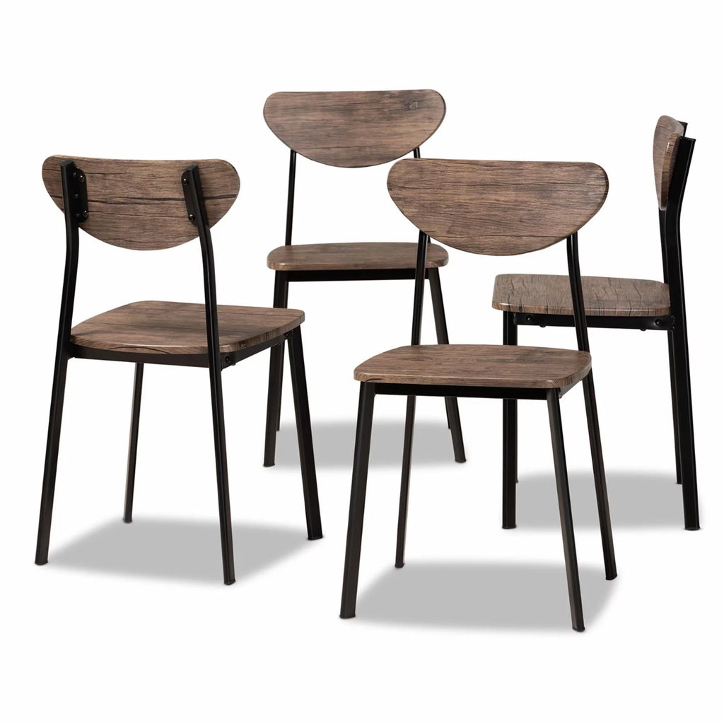 Brown Wood and Black Dining Chair Set of 4 C110