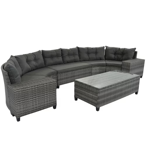 8 Pieces Outdoor Wicker Round Sofa Set with Coffee Table K318722