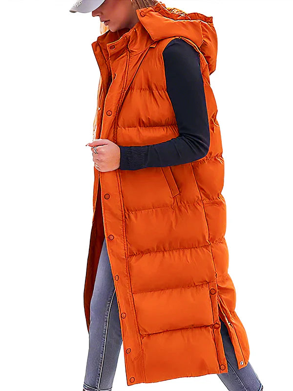 Women's Long Quilted Puffer Vest with Hood I364964