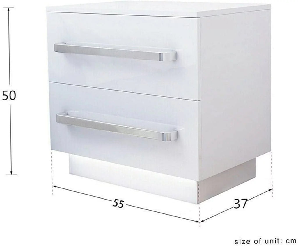 55x37x50cm 2 Drawer High Gloss Nightstand L64426