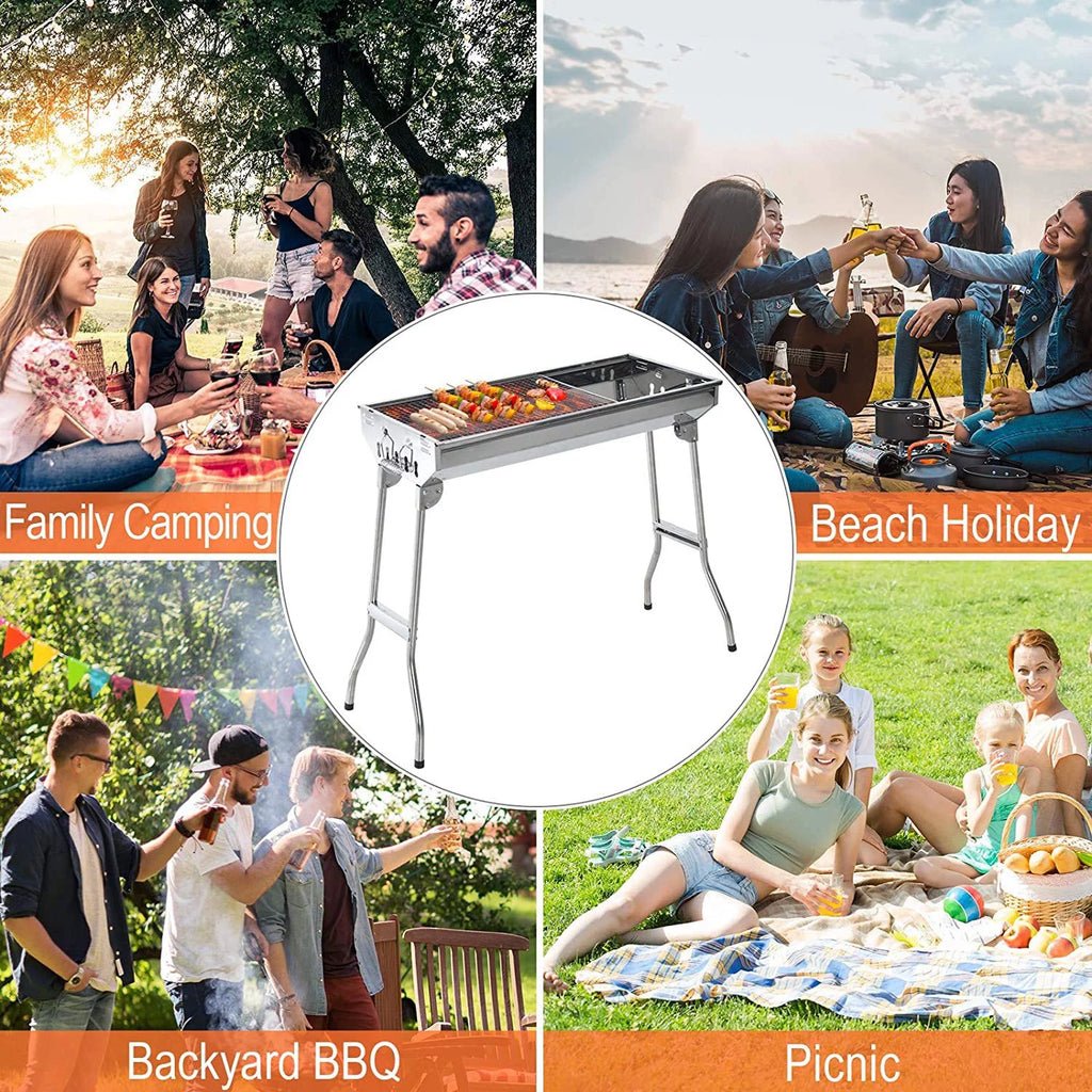 28" Stainless Steel Portable Folding Charcoal BBQ Grill Set K3481
