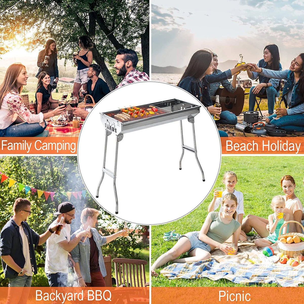 28" Stainless Steel Portable Folding Charcoal BBQ Grill Set K3481
