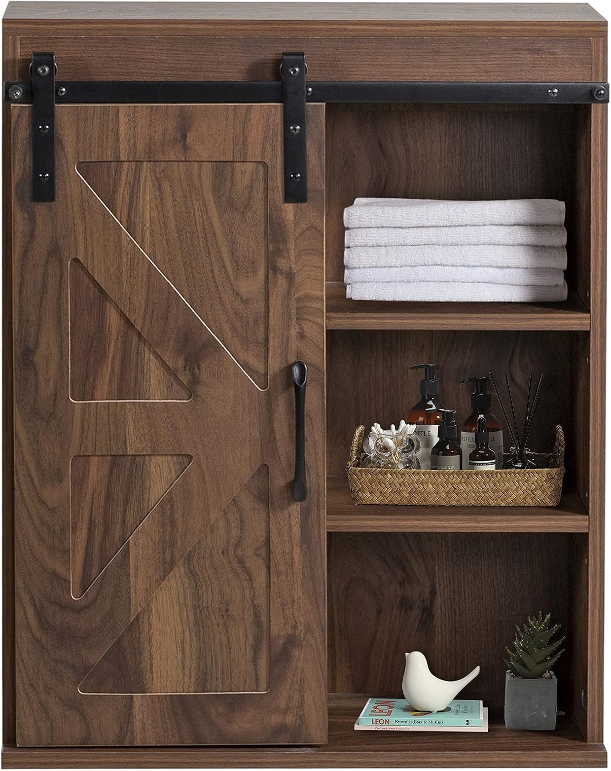 Rustic Wooden Wall Mounted Storage Cabinet with Sliding Barn Door S956827