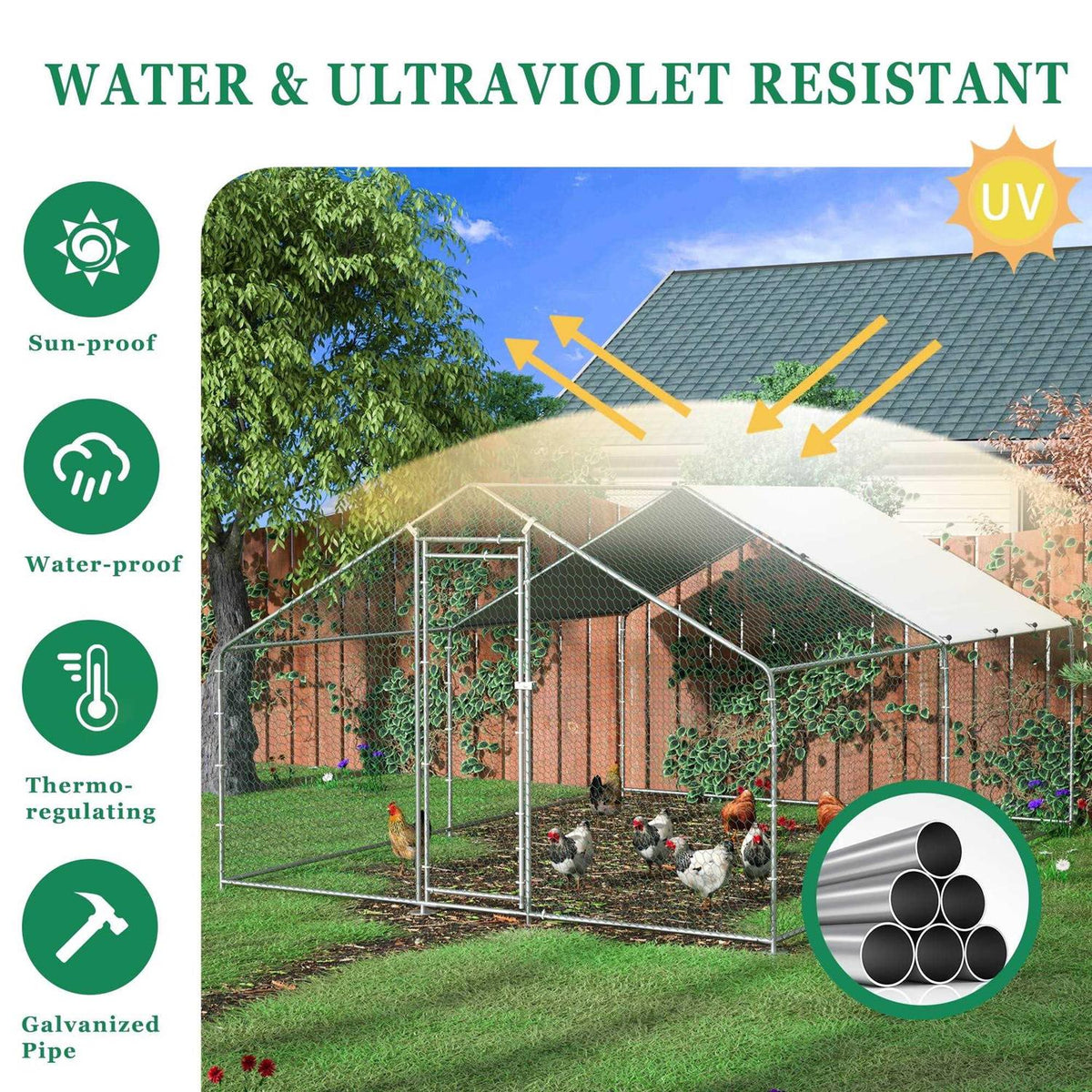 Extra Large Metal Chicken Coop with Waterproof and Anti-Ultraviolet Q24924