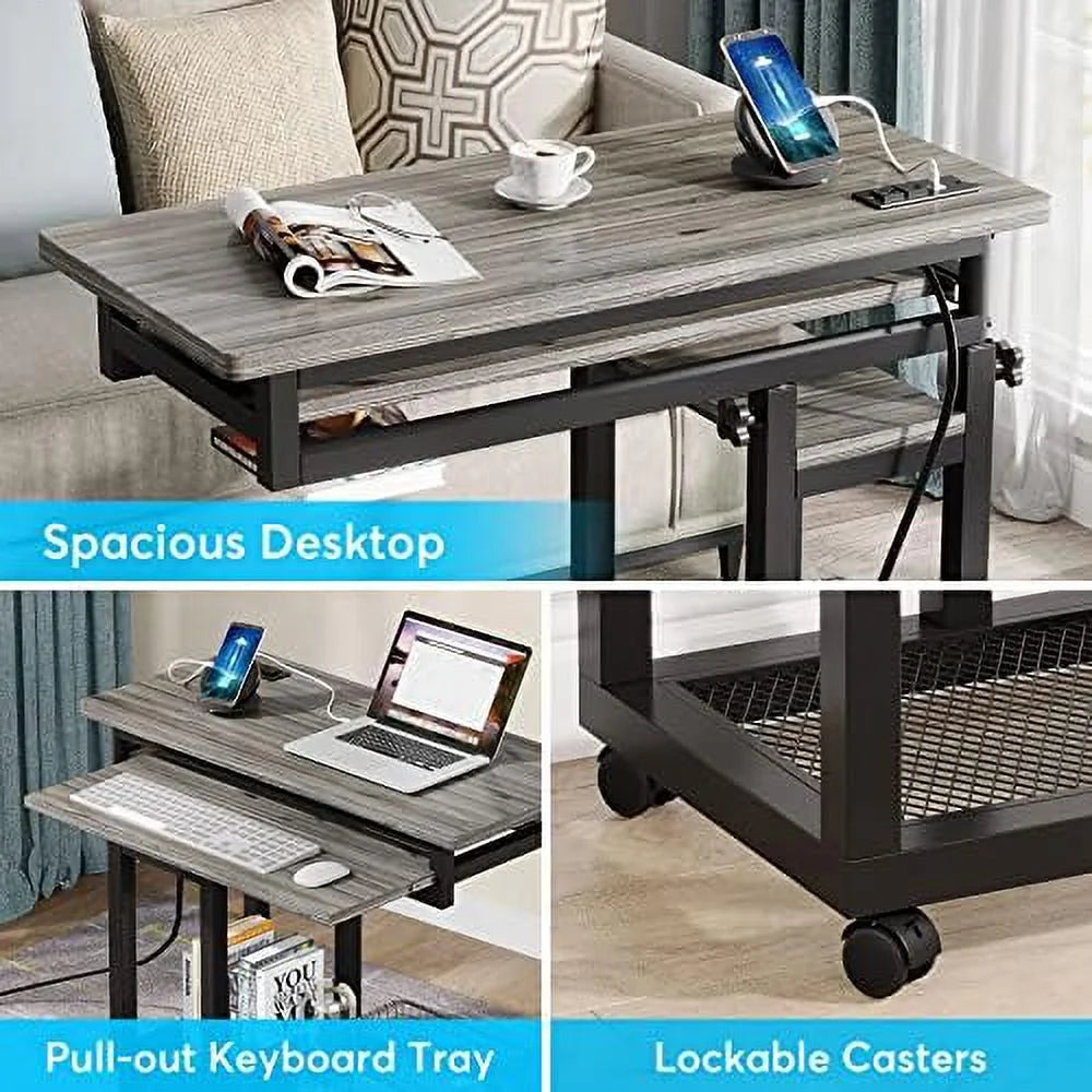 Small Portable Height Adjustable Desk with Power Outlet and Wheels D778425