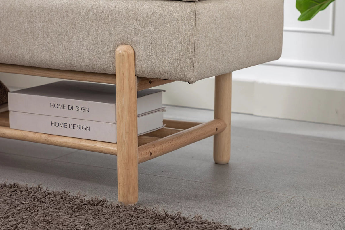 Beige Linen Storage Bench with Shoe Rack E948
