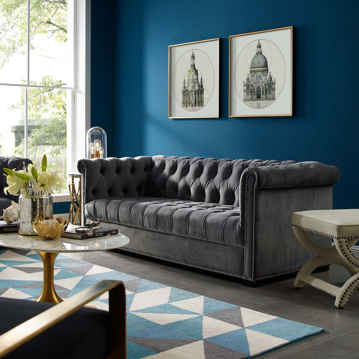 Gray Velvet Sofa H6742