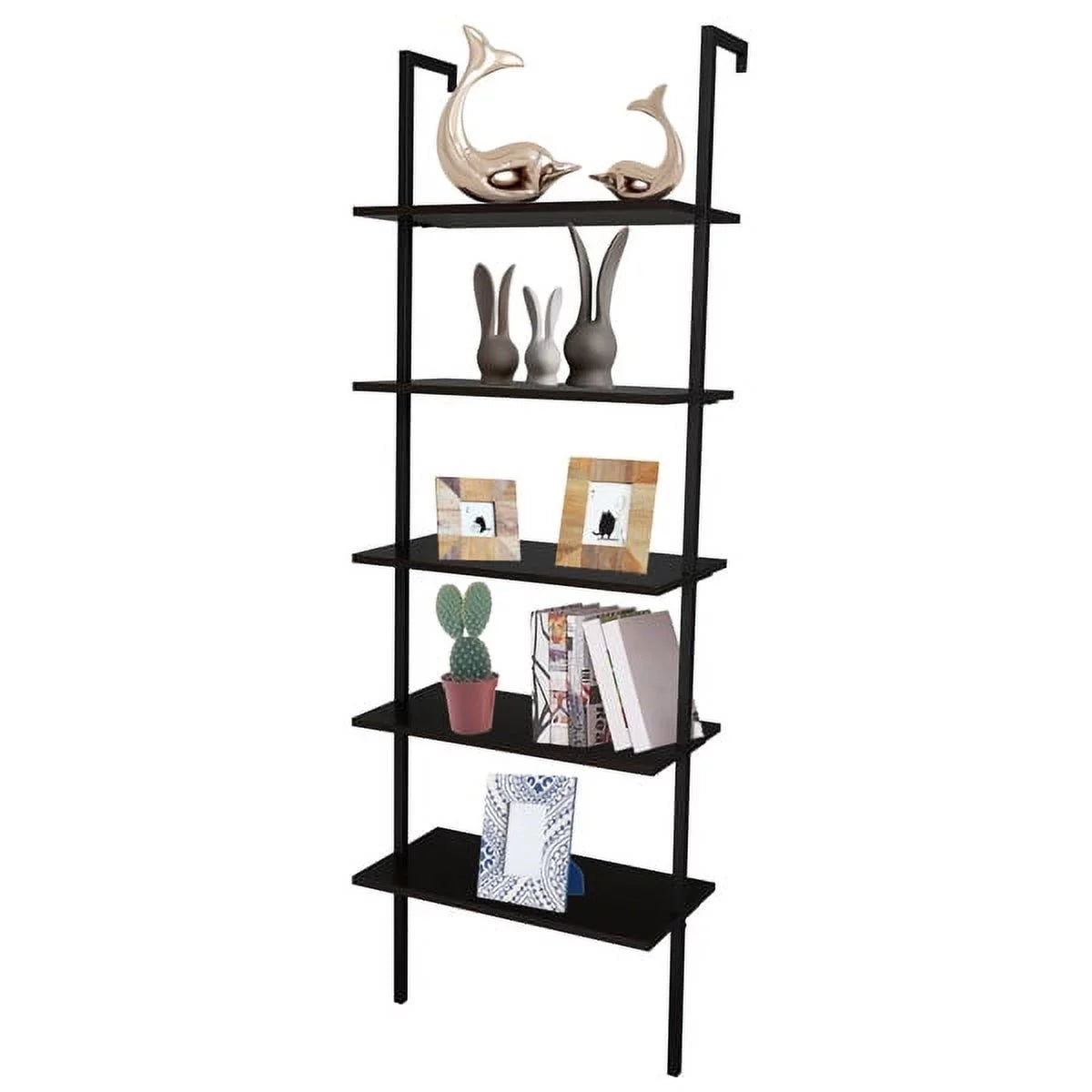 5-Shelf Wood Ladder Bookcase with Metal Frame J149154
