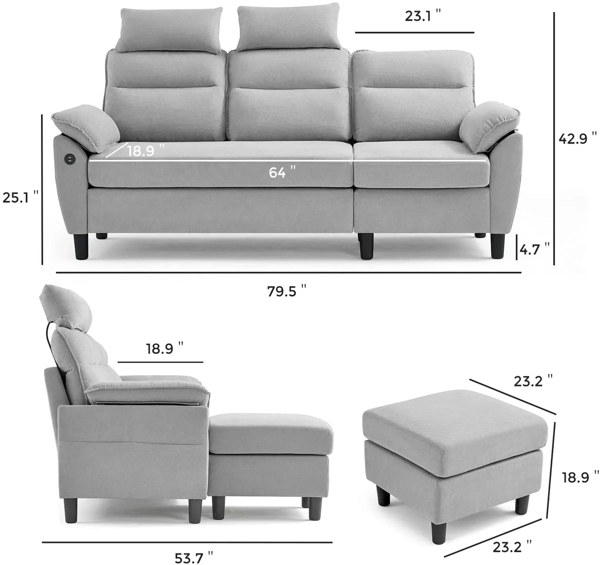 Light Grey Reversible Sectional Sofa with Storage G2000