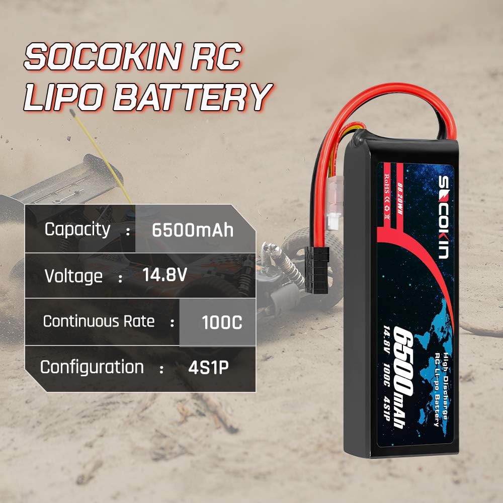 4S Lipo Battery 14.8V 6500mAh 100C Soft Case 2 Pack I160