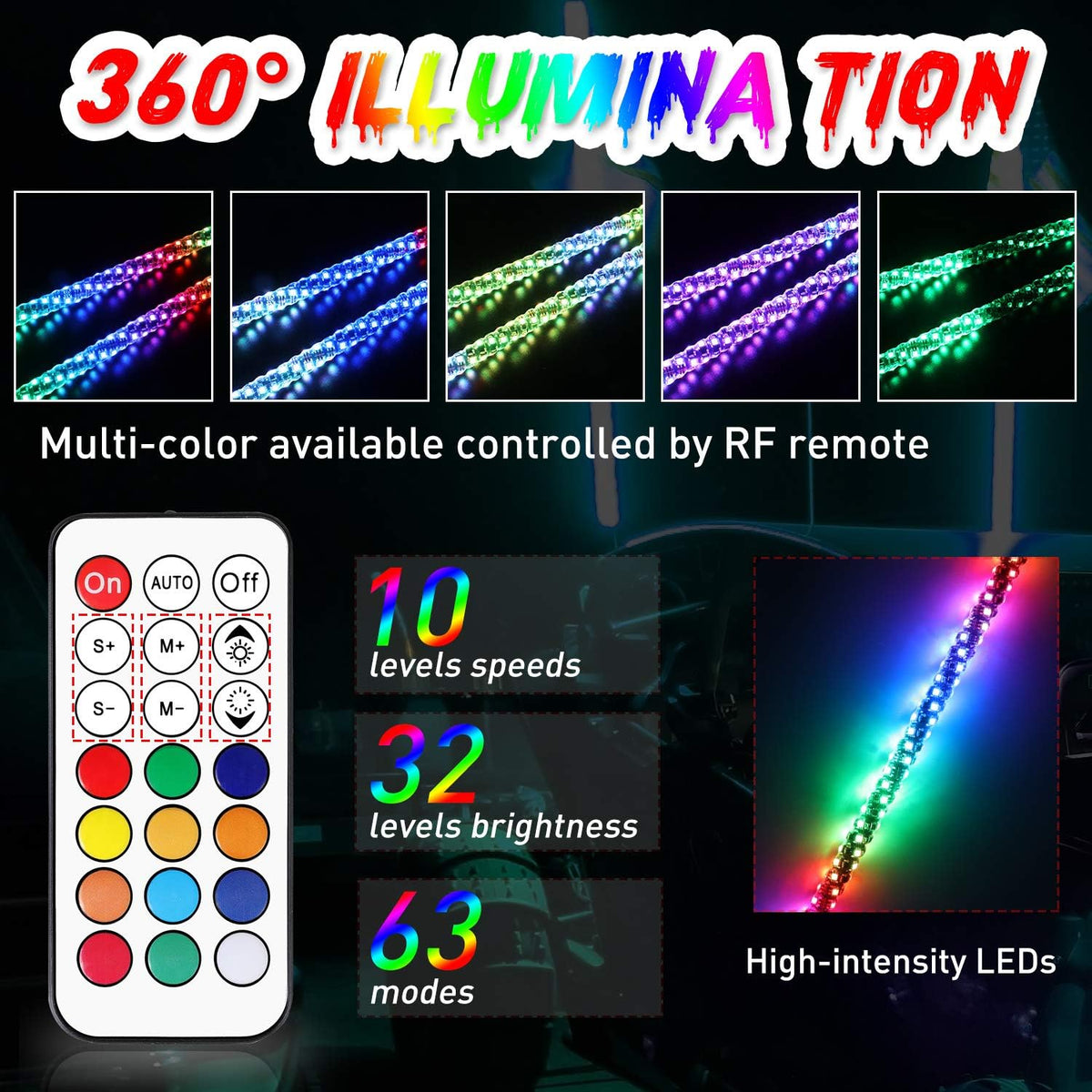 2PCS 5FT RGB LED Whip Lights with Flag K120