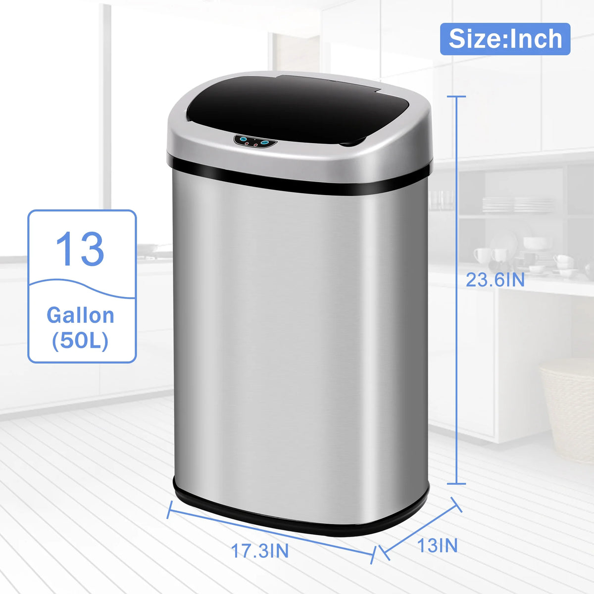 13 Gallon Stainless-Steel Automatic Trash Can W7881