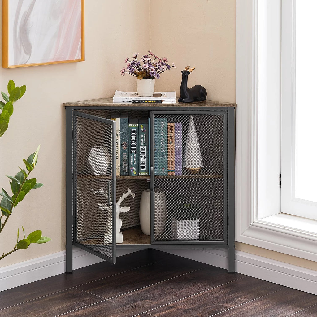Set of 2 Gray Corner Shelf with Door I841