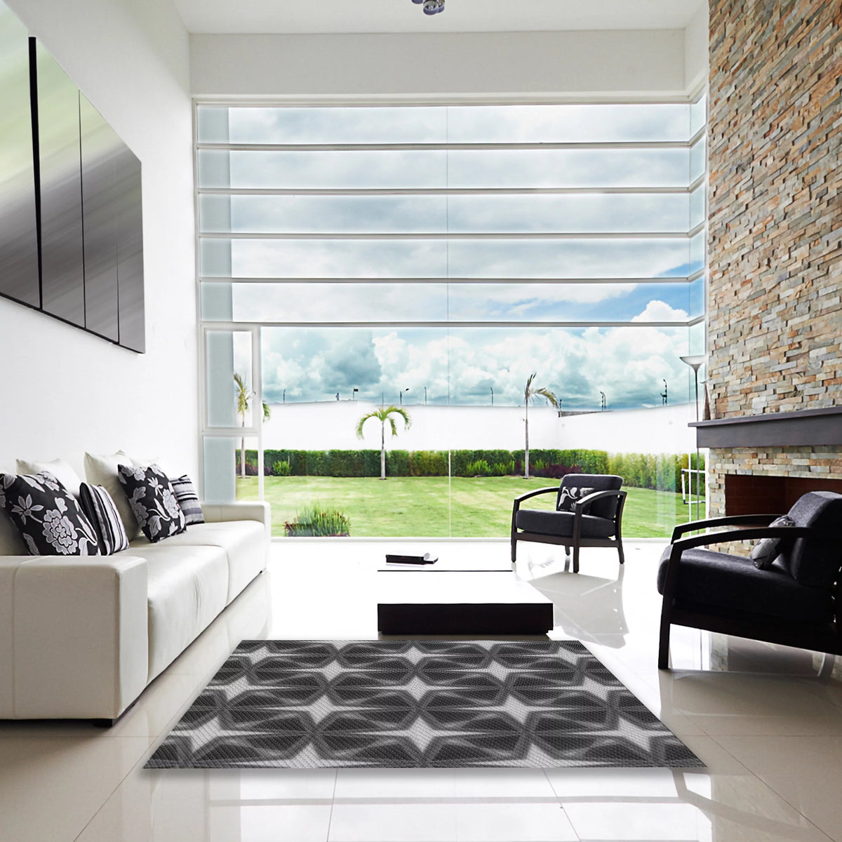 Dark Gray Black Patterned Area Rugs, 5' x 7' S745