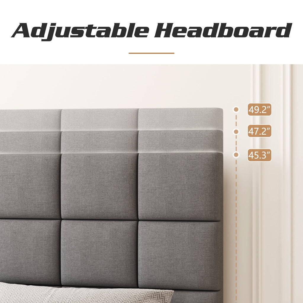 Queen Size Upholstered Bed Frame with Adjustable Headboard A666379