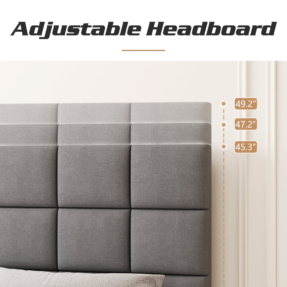 Queen Size Upholstered Bed Frame with Adjustable Headboard A666379