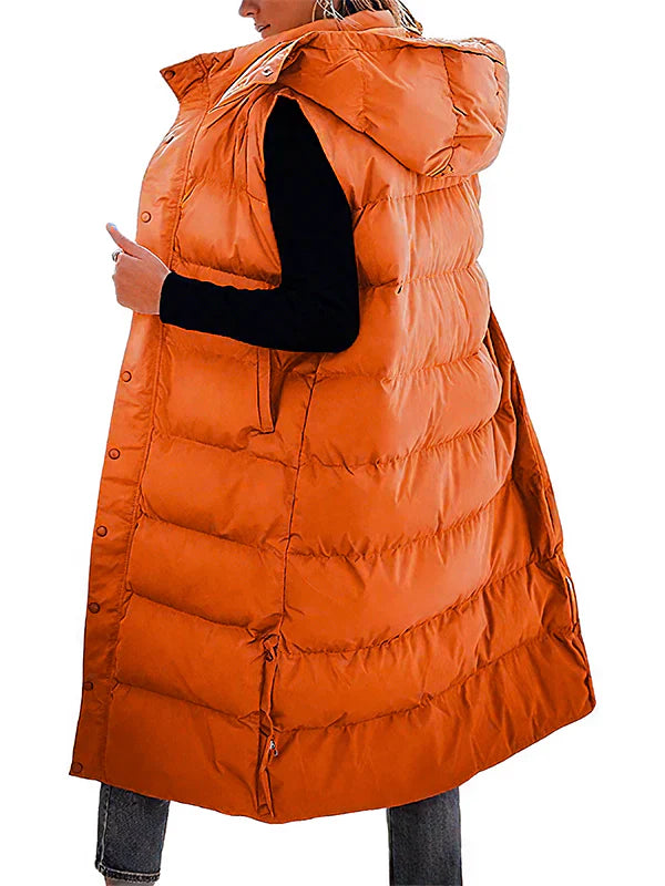 Women's Long Quilted Puffer Vest with Hood I364964