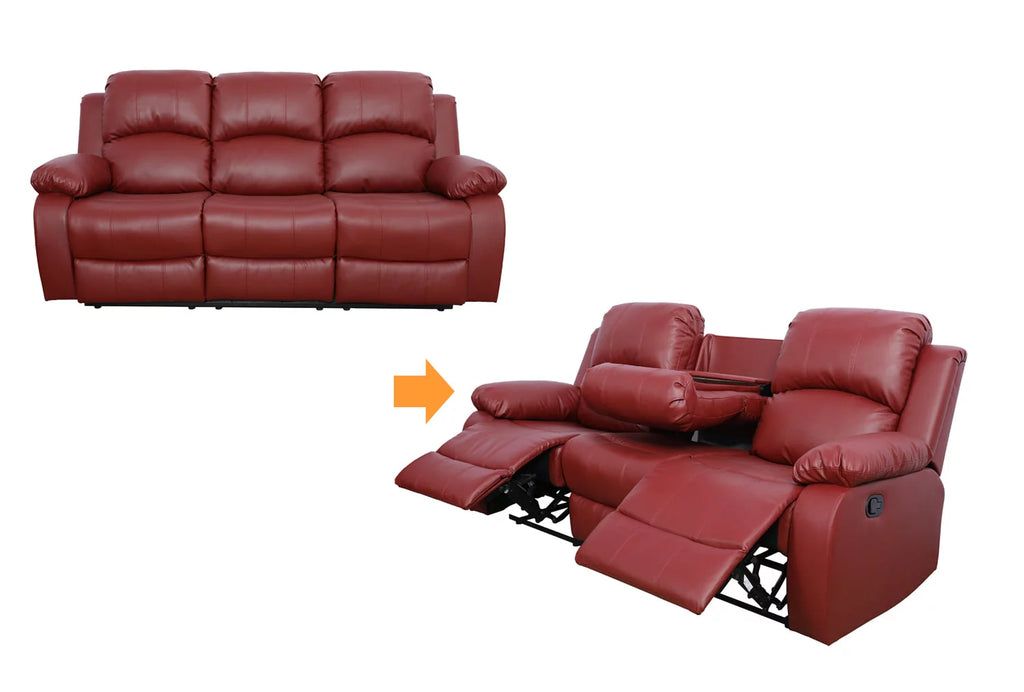 Red Leather Reclining Sofa and Loveseat Set N527059