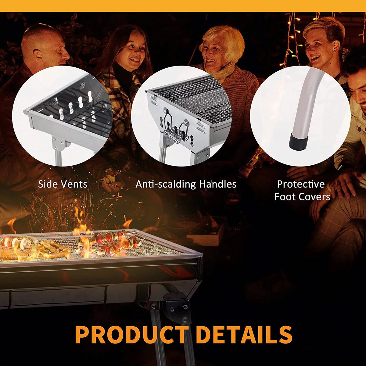 28" Stainless Steel Portable Folding Charcoal BBQ Grill Set K3481