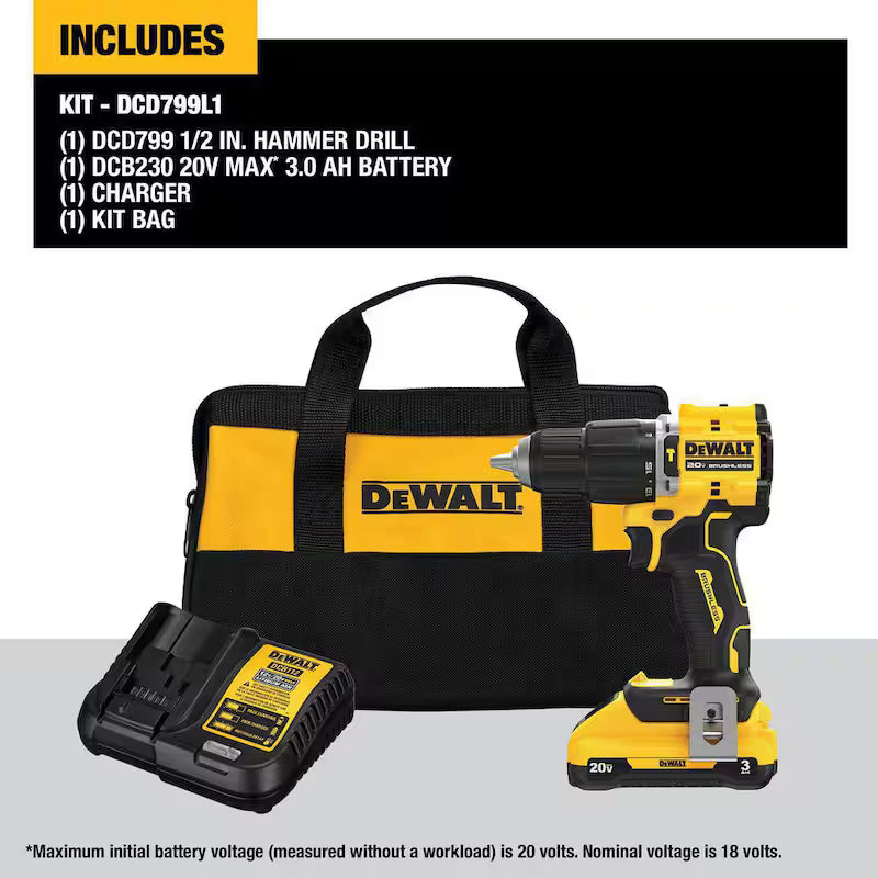 20-Volt Lithium-Ion Cordless 1/2 in. Compact Hammer Drill with Battery, Charger and Bag S36835