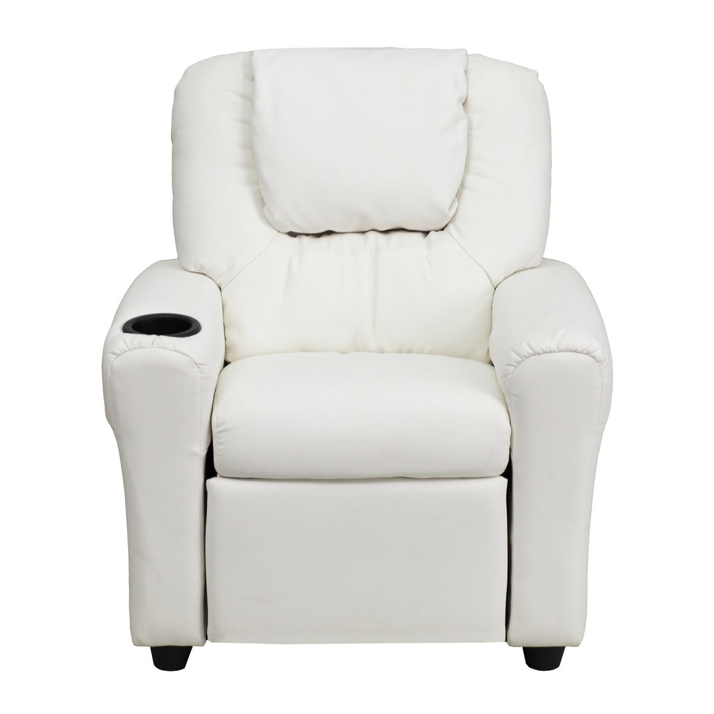 White Vinyl Kids Recliner with Cup Holder Q714629