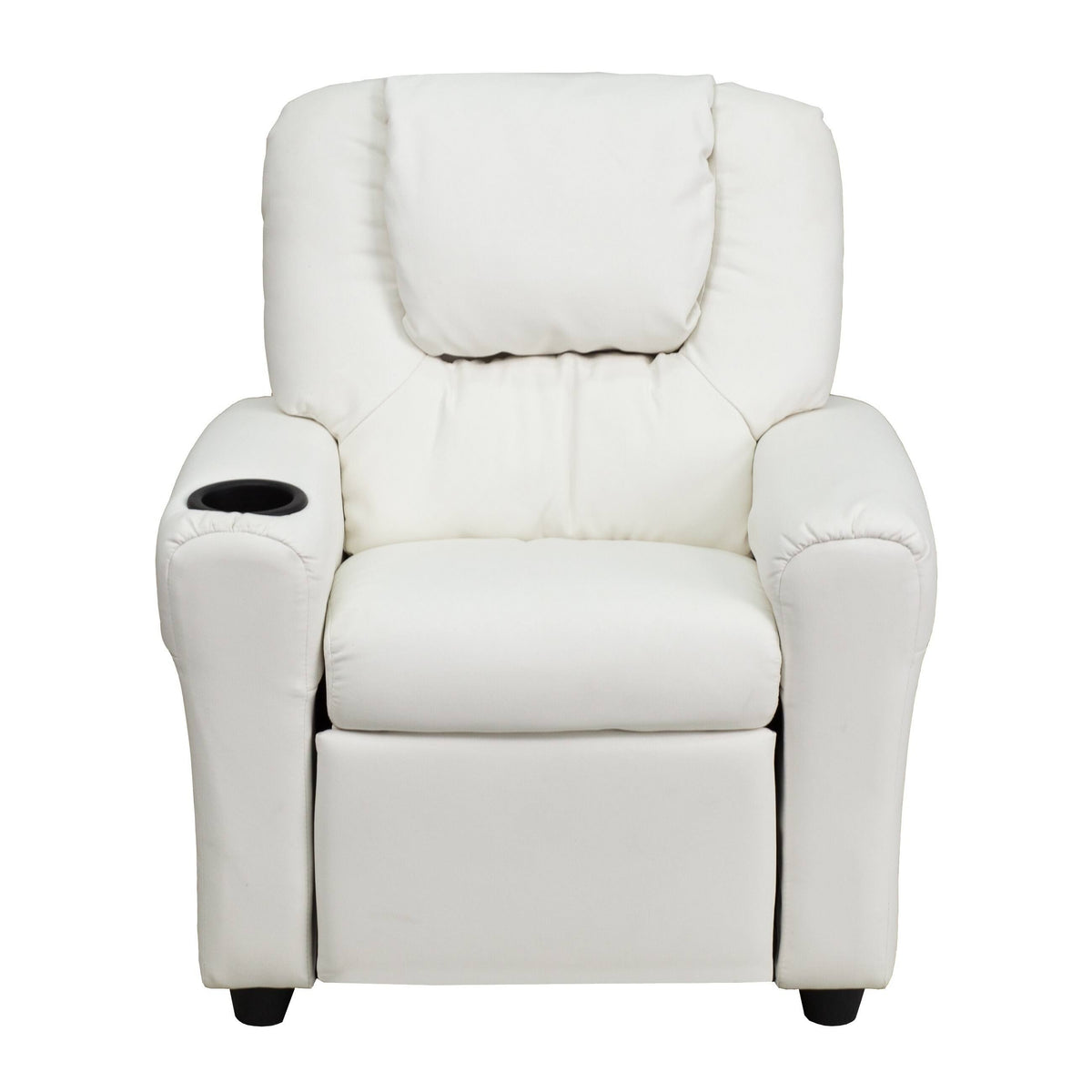 White Vinyl Kids Recliner with Cup Holder Q714629