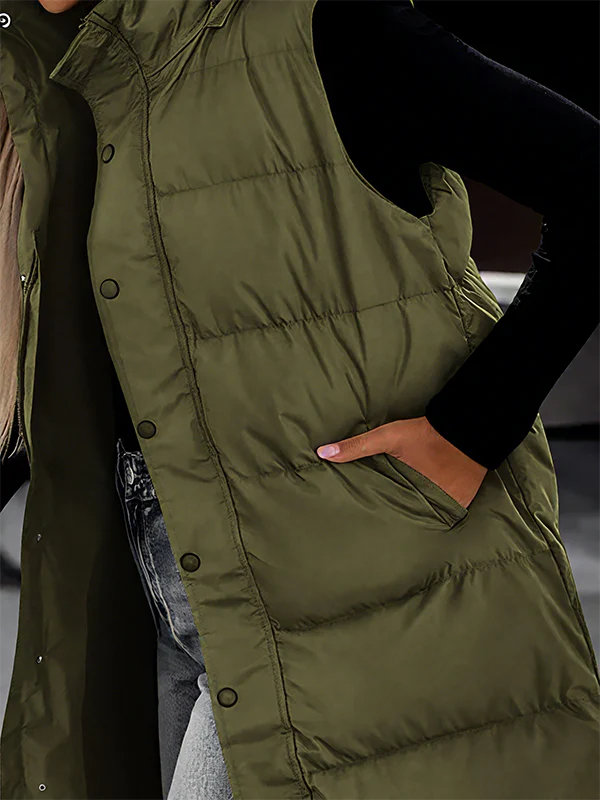 Women's Long Quilted Puffer Vest with Hood I364964