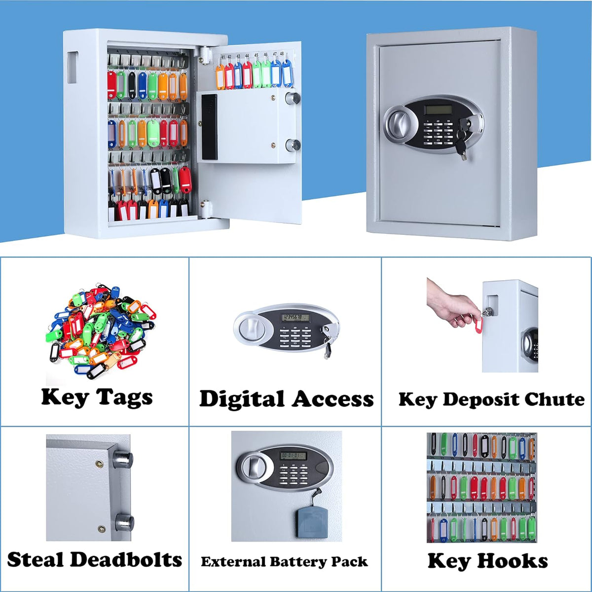 Digital Lock 48 Keys Capacity Wall Mounted Metal Steel Key Cabinet I8546
